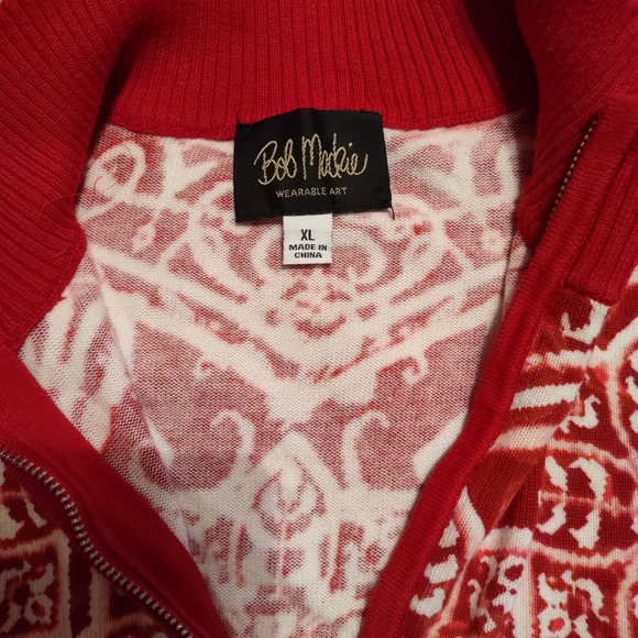 Bob Mackie Red and White Women's Cardigan - Picture 2 of 8